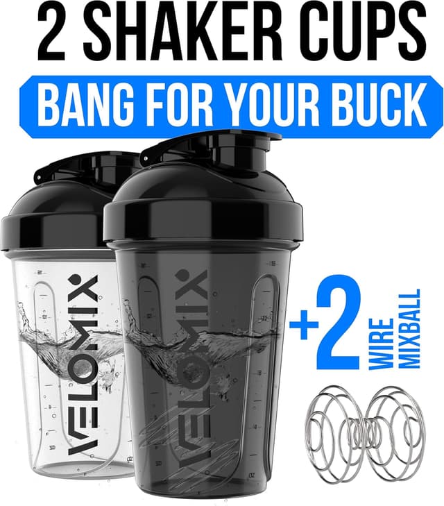 Detalle 2 de VELOMIX 2 Pack Protein Shaker Bottles (up to 600ml) with Wire Mixballs
