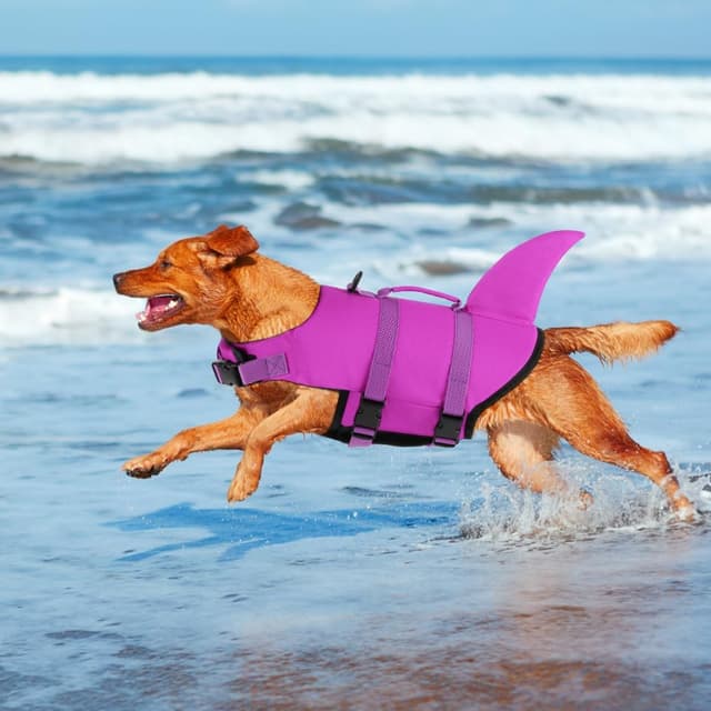 Detalle de EMUST Dog Life Jacket Shark – flotation vest with rescue handle for small to large dogs (solid rose pink)