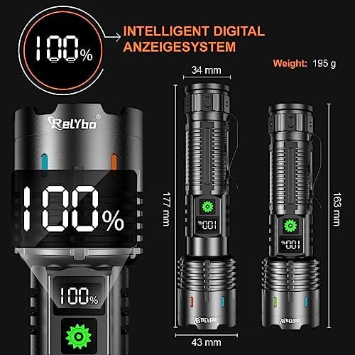 Thumbnail 6 de Relybo Relybo Linternas LED Alta Potencia recargable USB-C (1000000 lúmenes) con modos y foco ajustable