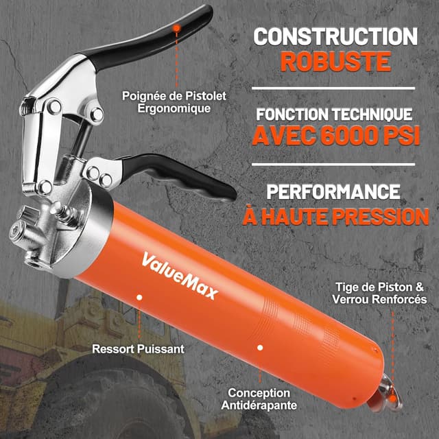 Detalle de ValueMax Pistolet à Graisse 400 ml 6000 PSI 🛠