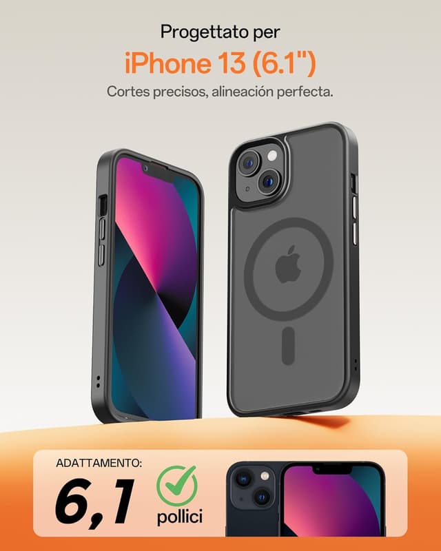 Detalle 2 de UNBREAKcable Custodia magnetica per iPhone 13 da 6,1” con MagSafe, protezione fotocamera e antiurto (nero)