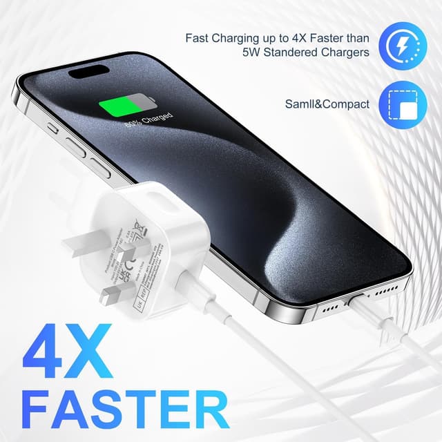 Detalle de Sevengo 25W USB-C Plug Fast Charge Wall Charger Adapter (UK) – 2 Pack