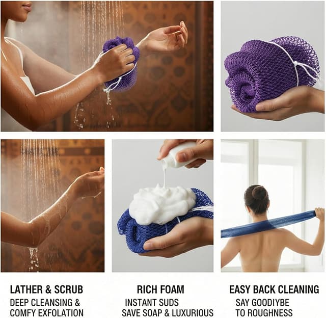 Thumbnail 6 de Lanjue African Bath Sponge Exfoliating Net (2 Pack) – Stretchable nylon body sponge for shower & travel