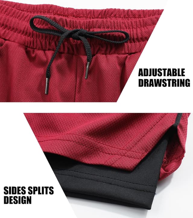 Detalle de Comilaka Men’s 2 in 1 Running Shorts with Phone Pocket – breathable gym and workout training shorts