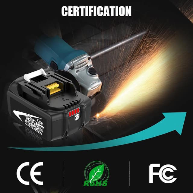 Detalle de TOPBATT 2x 5000mAh 18V Li-ion batteries (compatible with Makita BL1850B/BL1840 etc.) with LED indicators