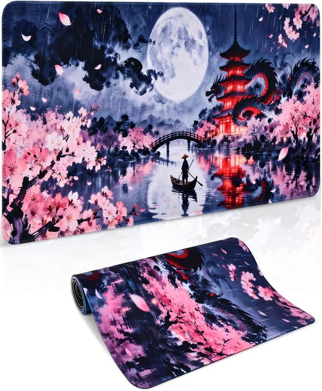 Detalle de XXL Gaming-Mauspad mit Anime-Japan-Kunst (900×400 mm) – rutschfeste Unterseite & 3 mm Dicke