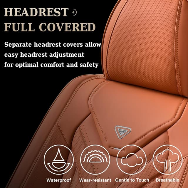 Detalle de Coverado Car Seat Covers Full Set (Orange) — Universal Waterproof Leather Seat Protectors