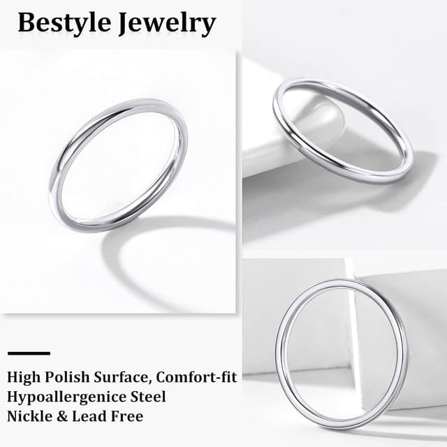 Detalle 2 de Bestyle Bagues simples en acier inoxydable 316L : anneau unisexe 2/4/6/8 mm, tailles 54 à 67