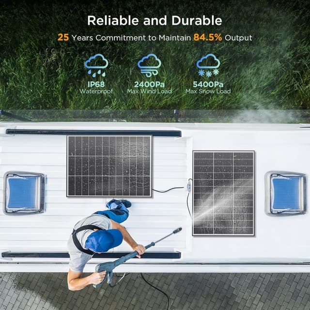 Detalle de Callsun N-Type 16BB 200W Solar Panel (2×100W) for RV, Van, Marine & Off-Grid 12/24V Systems