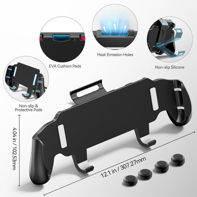 Detalle de OIVO Grip Compatible with Nintendo Switch 2 ergonomic grip case with adjustable stand and 5 game card slots