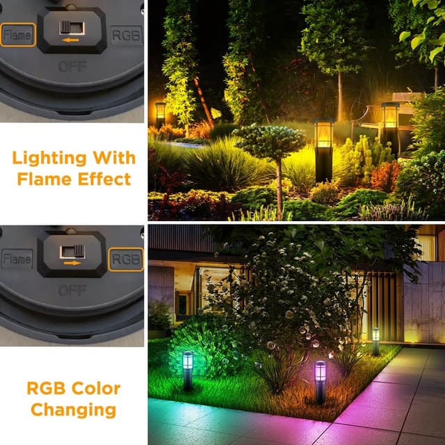 Detalle de Ainostone Solarlampen für Außen (4er-Set) – Solar-Fackeln mit Flammeneffekt & RGBW, IP65