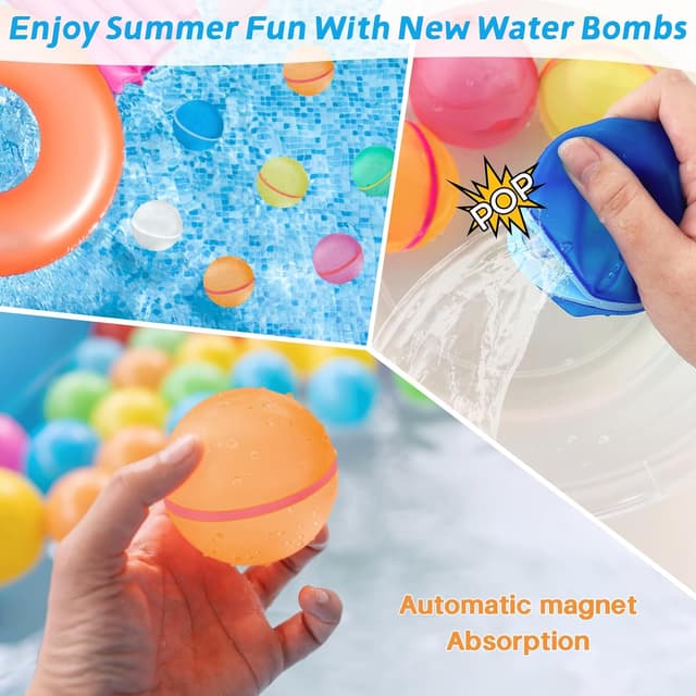 Detalle de CNMTCCO 12PCS Reusable Water Balloons – fast fill magnetic silicone spray balls for pool, beach & parties