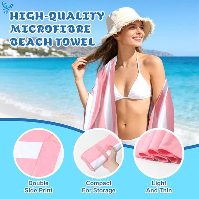 Detalle 1 de Anavasi Microfibre Beach Towels for Adults (2 Pack) 180 x 90 cm with Drawstring Bag – Quick Dry, Sand Free, Lightweight