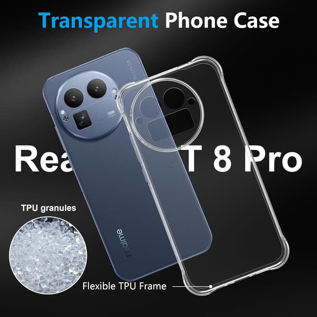 Detalle 2 de FDHYFGDY Hülle für Realme GT 8 Pro (TPU + Schutzfolie) transparent – stoßfest, kratzarm