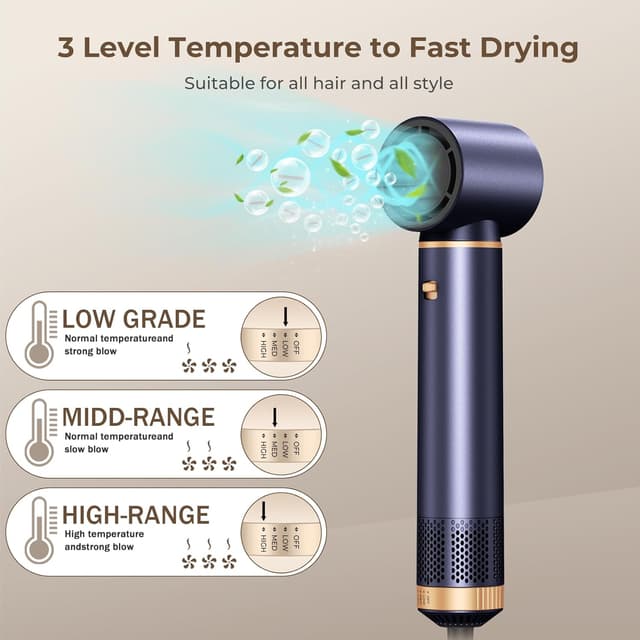 Detalle de UKLISS Set Styler per capelli 5 in 1 con airstyler, air curlers e asciugacapelli (blu)