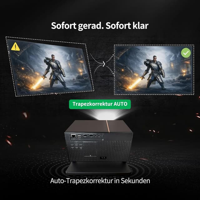 Detalle de Smart Beamer 4K Heimkino mit Autofokus, Auto-Trapezkorrektur, WiFi 6 & Android (Outdoor/Garten)