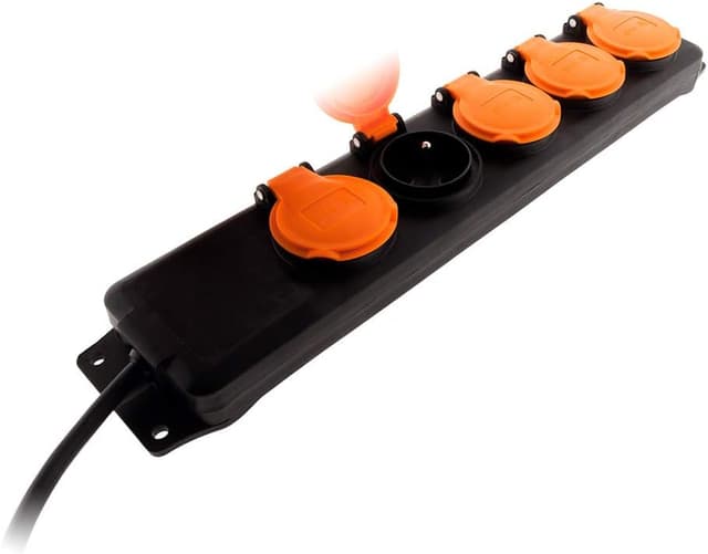 Detalle de Zenitech Blocco multipresa da esterno IP44 con 5 prese 16A 2P+T e sportellini, 1,5 m (Nero)