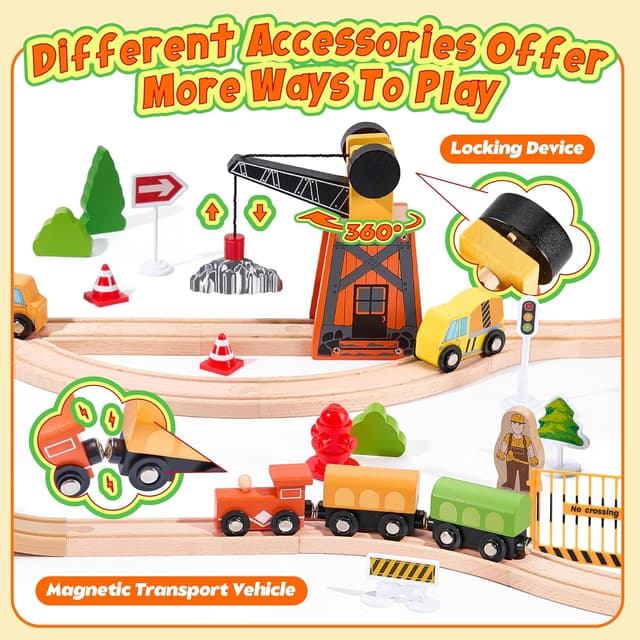 Thumbnail 1 de Wooden Train Set 102-Piece Expandable Track ๐