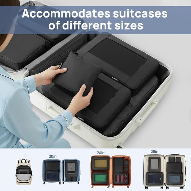 Detalle de Carttiya Compression Packing Cubes (Black) – Expandable travel organisers, 6-pack