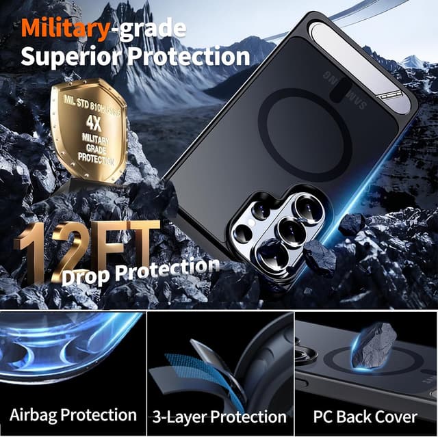 Detalle de Hualele Magnetic for Samsung Galaxy S26 Ultra Case with Built-in Metal Kickstand (MagSafe) — Shockproof Slim Cover