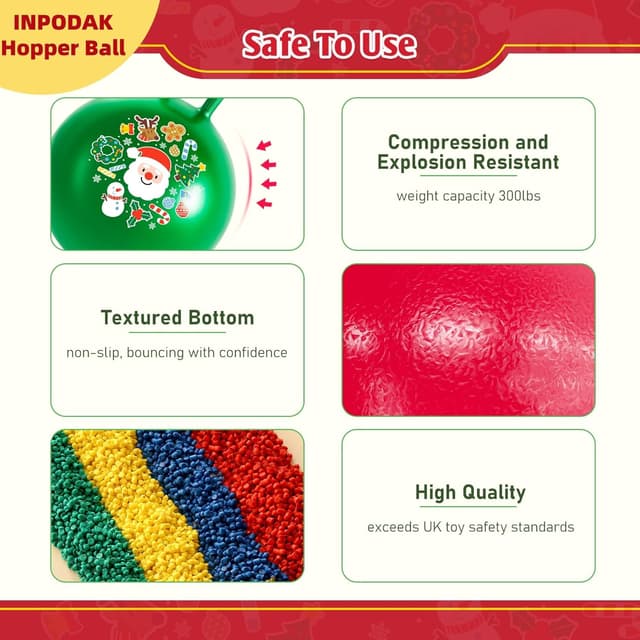 Detalle de INPODAK 2er-Set Weihnachts- Hüpfball (45 cm) für Kinder 3–8 Jahre, rutschfest, bis 100 kg belastbar