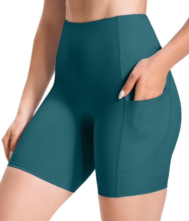 Detalle de JOYSPELS women’s cycling shorts with side pockets (high waisted, non see-through activewear)