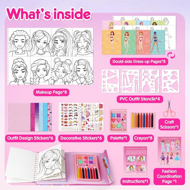 Detalle 2 de Mocoosy Kids Makeup Art Craft (Ages 4–8) Pretend Play Makeup Coloring Book with Stickers