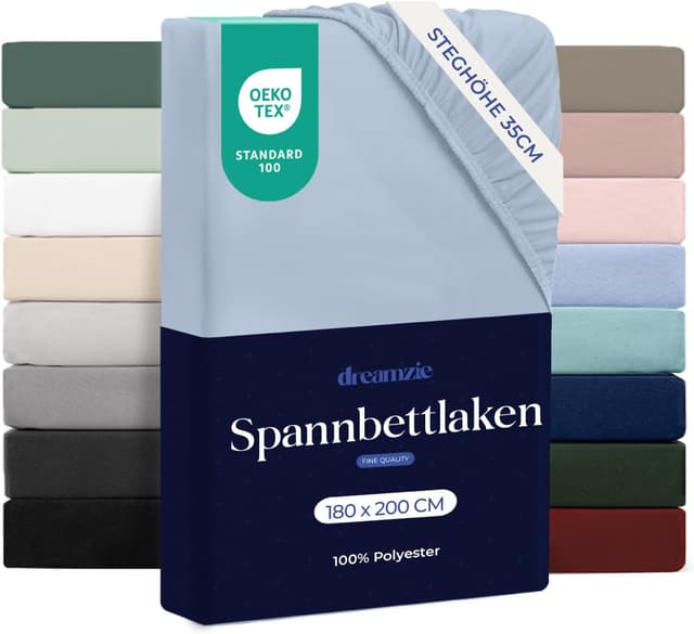 Detalle de Dreamzie Spannbettlaken 180x200 cm aus Mikrofaser für dicke Matratzen (35 cm) – Oeko-Tex, pflegeleicht, blau