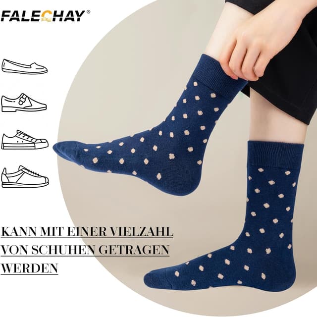 Detalle 2 de Falechay 10 Paar Damen Sportsocken (39–42 & 35–38), Baumwolle mit Punkten/Streifen