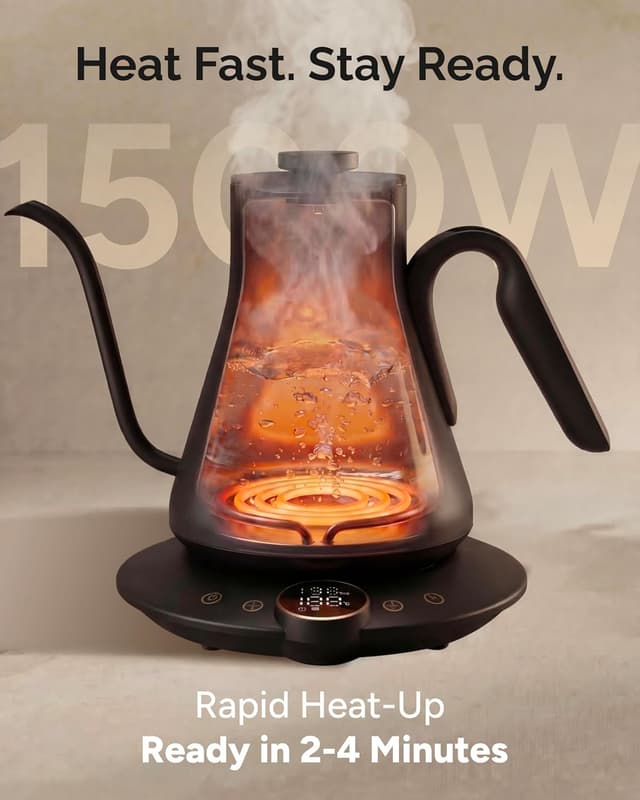 Detalle de INTASTING Electric Kettle with Gooseneck Spout, ±1℉ Temperature Control (0.9L, Dark Grey)