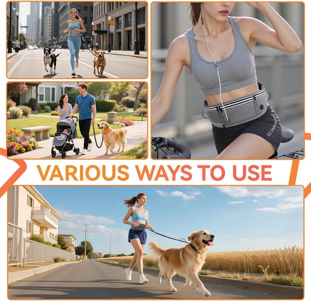 Thumbnail 6 de Looxmeer Joggingleine mit Bauchgurt für große und mittelgroße Hunde, freihändig (1,6–2,2 m) – grau