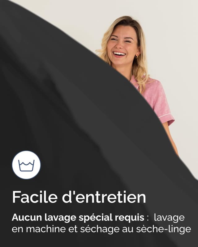 Thumbnail 6 de Drap-housse 160x200 cm noir à bonnet 40 cm extra profond (microfibre polyester brossé)