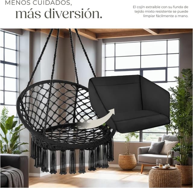 Thumbnail 6 de tectake Columpio Jardín Exterior Silla Colgante con Cojín