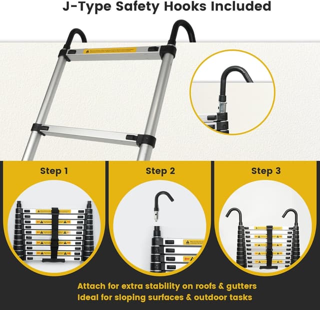 Detalle 2 de EASelect Telescopic Ladder 3.8m Aluminium Extension Loft Ladder (EN131) with Stabiliser Bar
