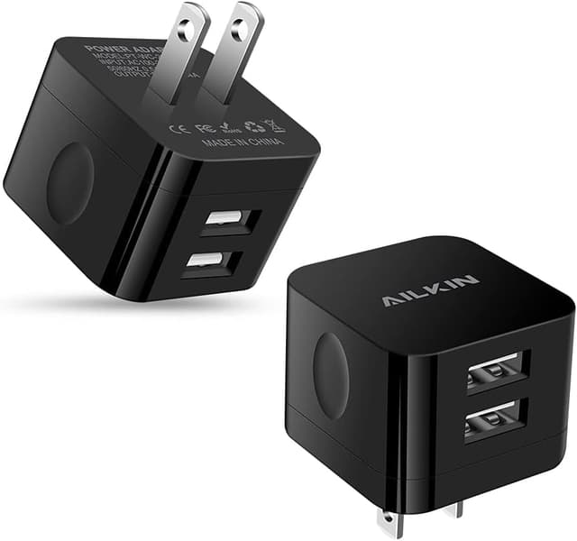 Thumbnail 6 de AILKIN 2-Pack 2.4A Dual USB Wall Charger (Flat, 90-Degree Plug) for iPhone & Samsung