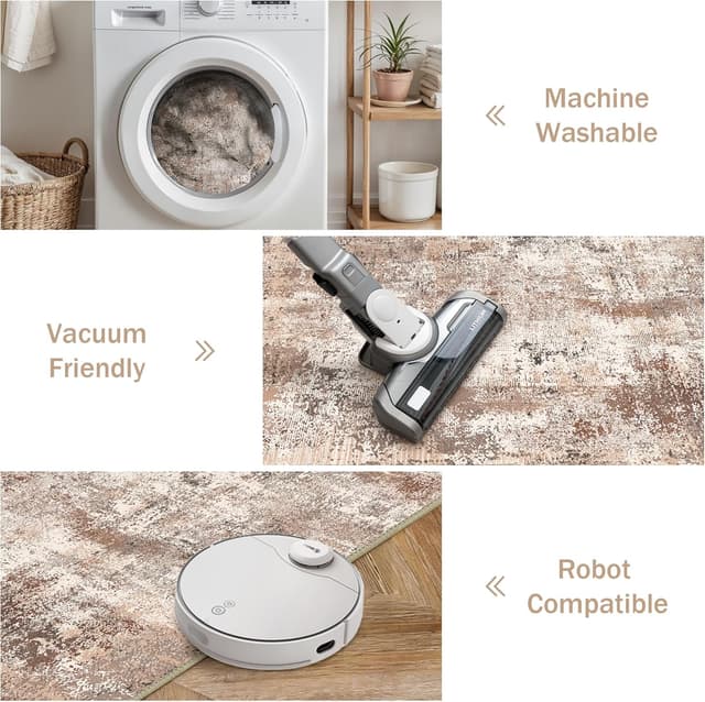 Detalle de BEIMO waschbarer Teppich für Wohnzimmer & Schlafzimmer (160 x 230 cm), abstraktes Kurzflor-Design in Taupe