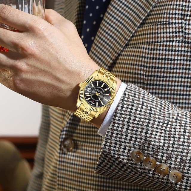 Detalle 2 de NIBOSI Orologio da polso uomo stile business dress analogico al quarzo, impermeabile 3 ATM con datario e cinturino in acciaio inox