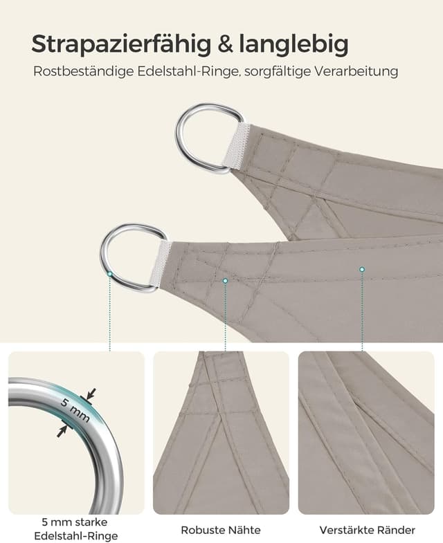 Detalle 2 de SONGMICS Sonnensegel 3 x 5 m taupe (GSH35TP) – wasserfest, UV-Schutz 93%
