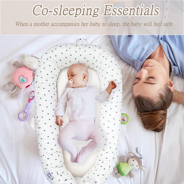 Thumbnail 6 de EAQ Baby Lounger Baby Nest for Co-Sleeping (0–12 months) in 100% cotton – White/Grey