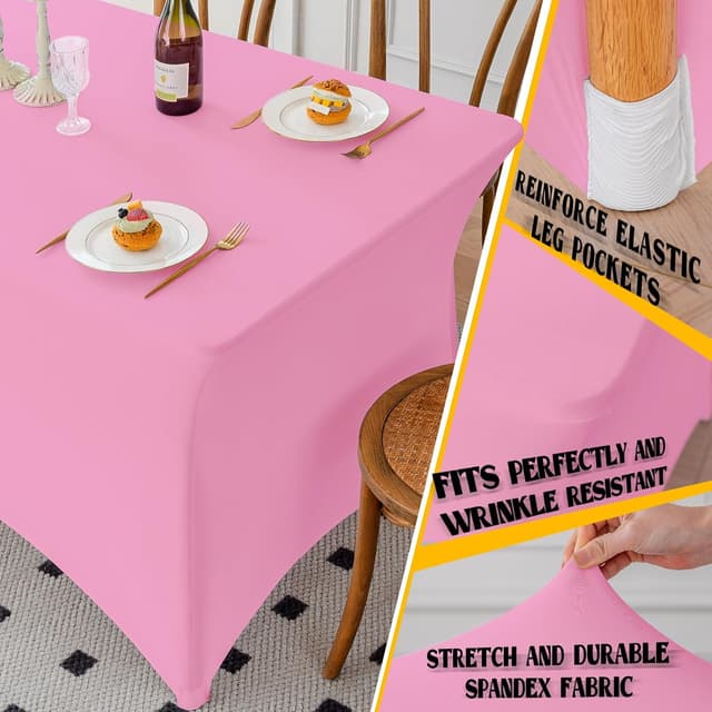 Detalle de Famstar Pink 4FT Spandex Tablecloth with Corner Pockets (Stretch, Washable, Wrinkle Free)