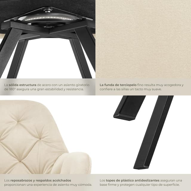 Thumbnail 6 de tectake Silla giratoria de terciopelo 6 unidades