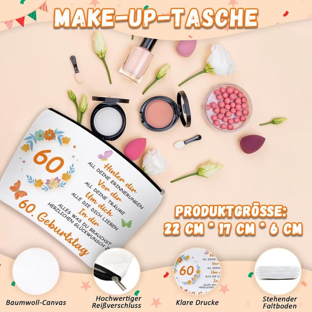 Detalle de WAMIOKAGRO Geschenk-Set zum 60. Geburtstag für Frauen: Kosmetiktasche, Socken & Schlüsselanhänger
