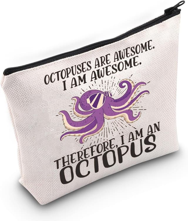 Detalle de LEVLO Octopus Cosmetic Makeup Bag – cotton canvas zipper pouch for octopus fans