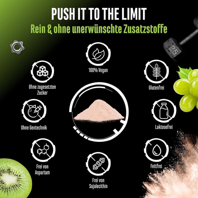 Detalle de Push it to the Limit Pre Workout mit L-Arginin, Citrullin & Koffein – 360 g (Kiwi-Grape)