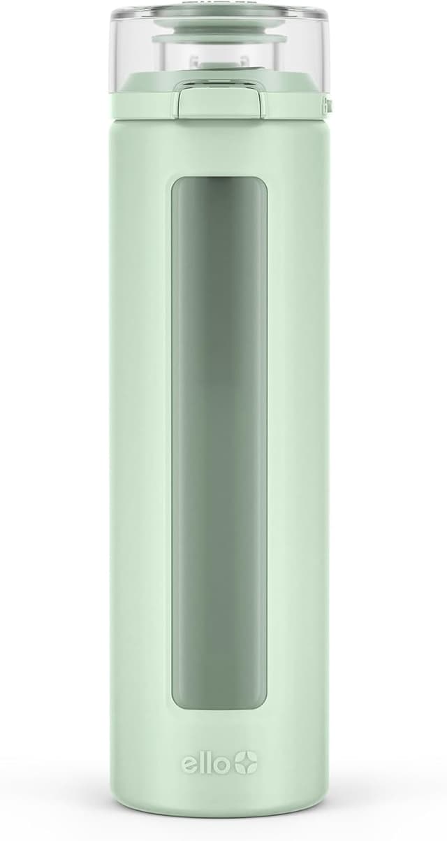 Detalle de Ello Syndicate 20oz Reusable Glass Water Bottle with One-Touch Leak Proof Flip Lid (Sage)