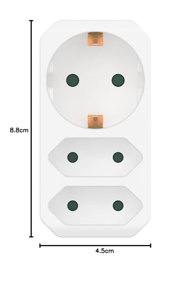 Detalle 1 de benon Set di 2 prese per adattatore bianco con chiusura anti-bambino: multipresa 3 gang (2 Euro + 1 Schuko) fino a 3680 W