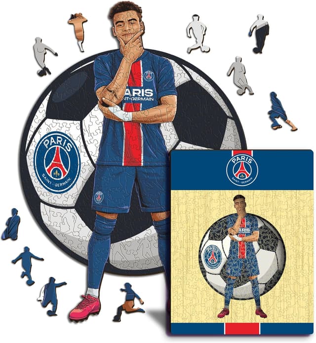 Detalle de Iconic Puzzles PSG Désiré Doué, puzzle di legno con licenza ufficiale (taglia M) da 270 pezzi