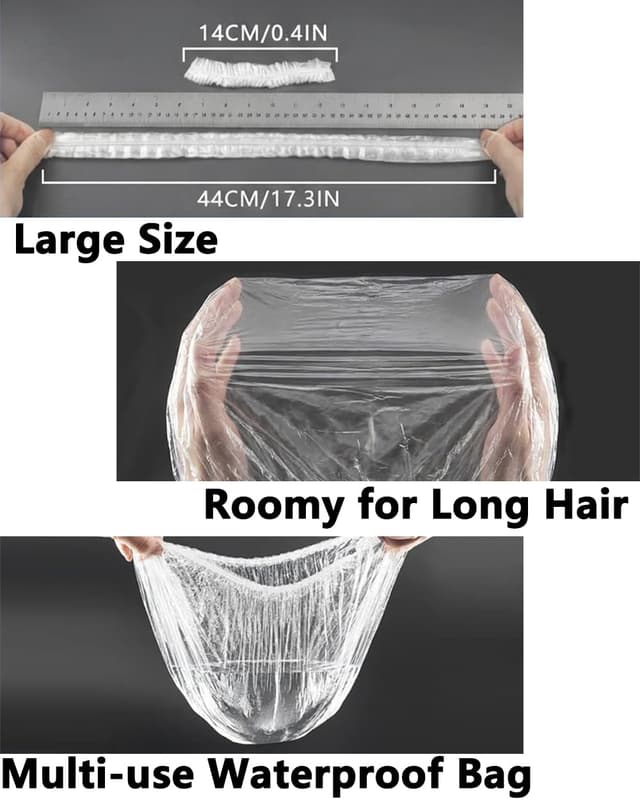 Detalle 2 de Aquior Disposable Shower Cap (100 Pack) — Thick Clear Waterproof Bath Caps with Elastic