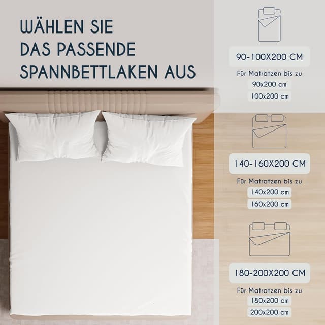 Detalle 2 de Dreamzie Premium Topper Spannbettlaken aus Jersey-Baumwolle (extra niedrige Seitenhöhe) für Topper, weiß