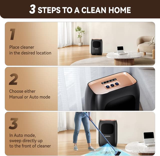 Detalle 2 de GAVASTO Pro Touchless Automatic Dustpan Vacuum (1500W) — Bagless, Auto Sensors, for Pet Hair & Messes